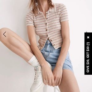 Madewell Barbrook Button Front Sweater Polo in Stripe Size Small